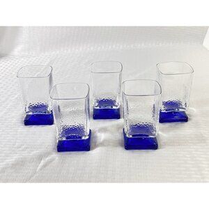 Disaronno clear and blue square Textured glasses Lot Of 5 - 2 Inch Square Bottom